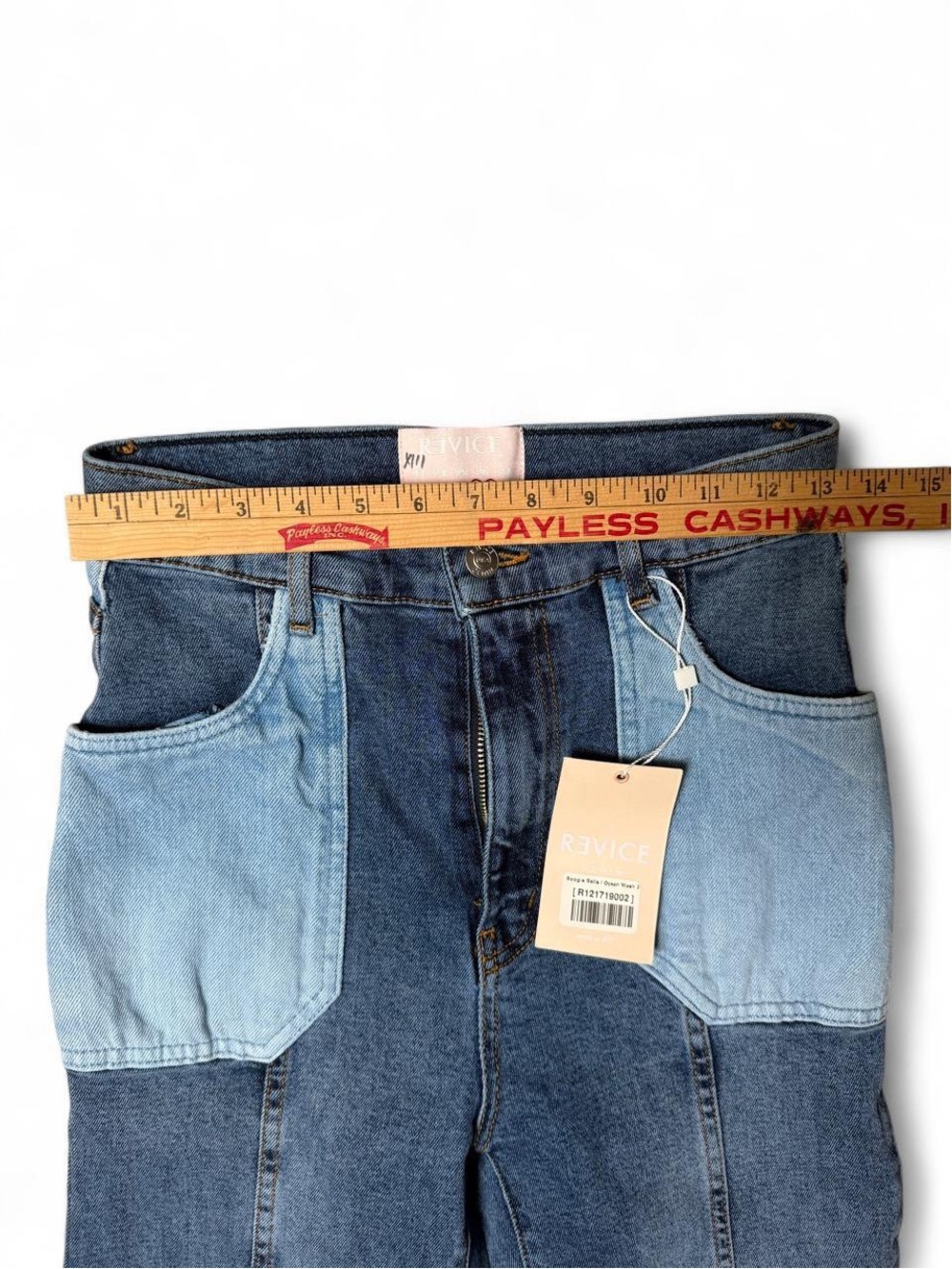 REVICE Two-Tone Boogie Bells patchwork Flare Jeans NWT - Picture 3 of 7
